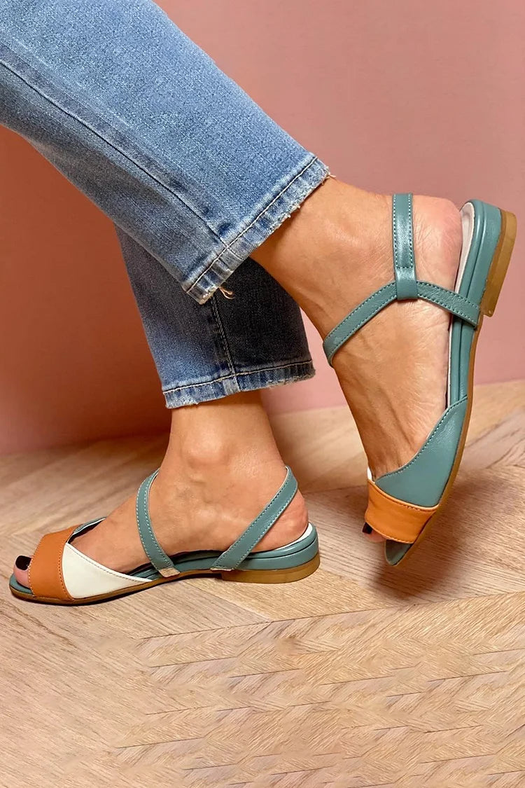 Sandalias Slingback Peep Toe Acolchadas Color Block en color Azul