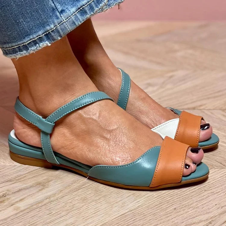 Sandalias Slingback Peep Toe Acolchadas Color Block en color Azul
