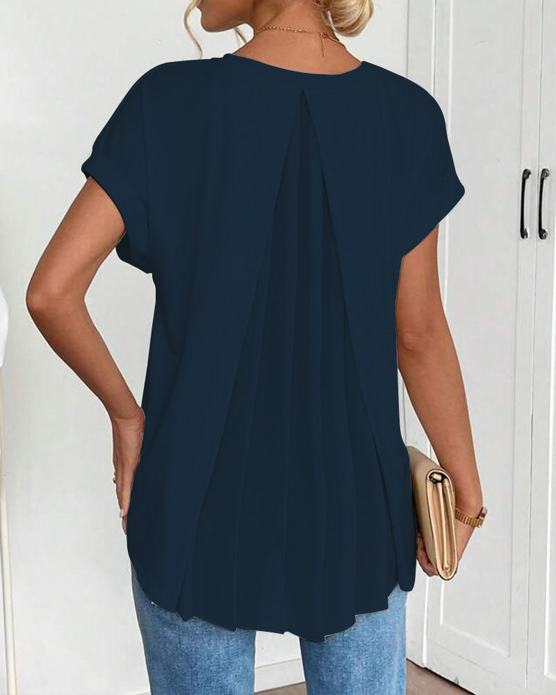 Camiseta de Manga Corta Lisa con Detalle Patchwork
