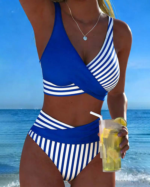 Bikini Cruzado de Rayas Estampado