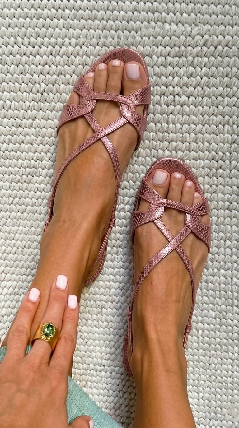 Sandalias Slingback Bajas Efecto Serpiente con Punta Abierta en color Bronce