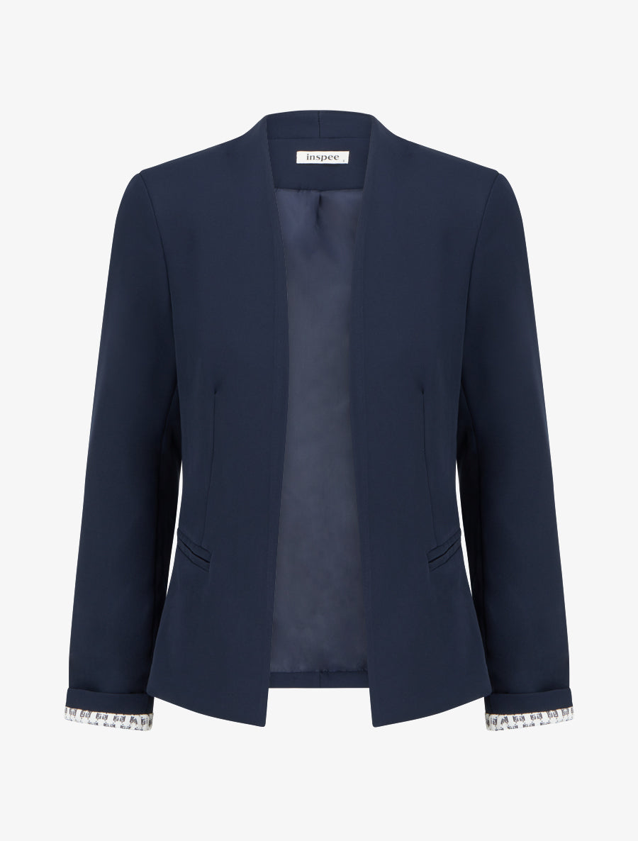 Blazer de Corte Recto con Hombreras - Azul Marino