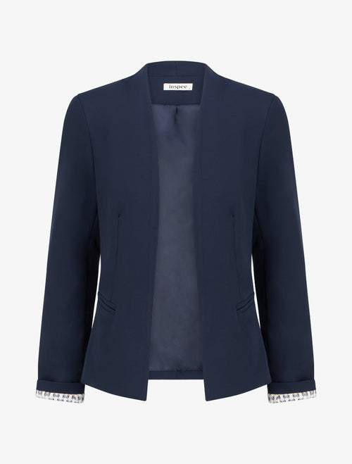 Blazer de Corte Recto con Hombreras - Azul Marino