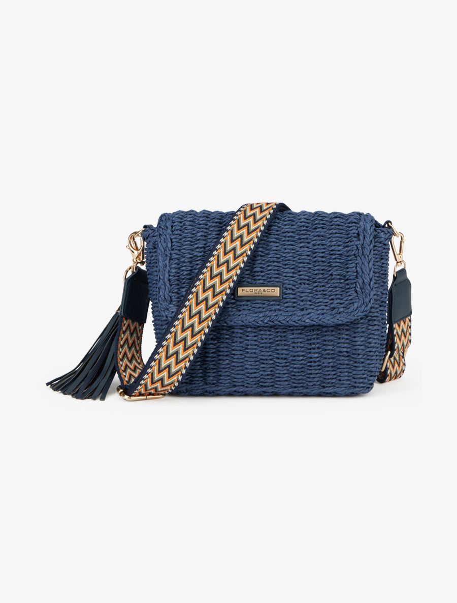 Bolso de Hombro Ariane Efecto Rafia - Azul Marino