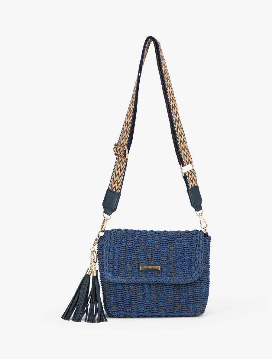 Bolso de Hombro Ariane Efecto Rafia - Azul Marino