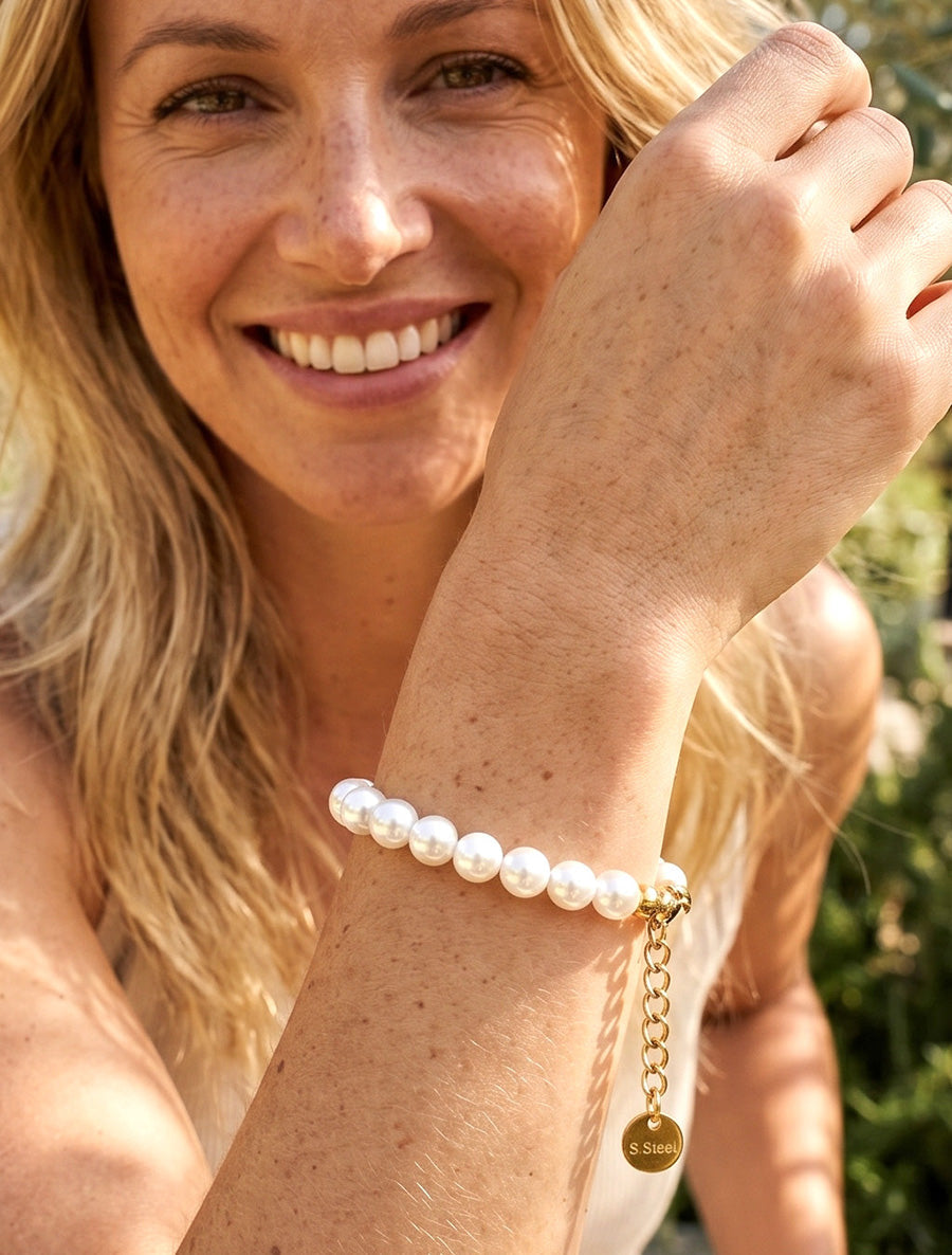 Pulsera de Perlas Efecto Nácar - Dorado/Blanco