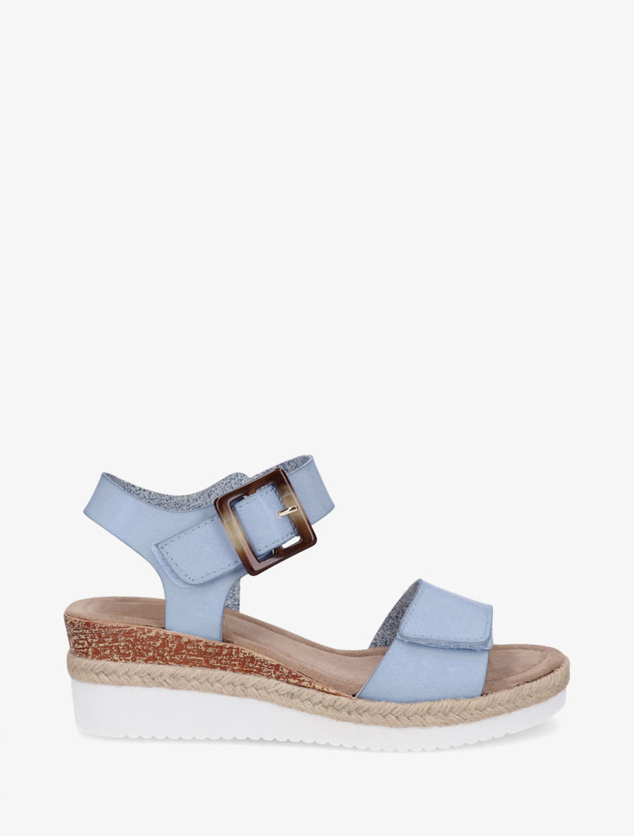 Sandalias de Piel Sintética con Cierre de Velcro - Azul Claro
