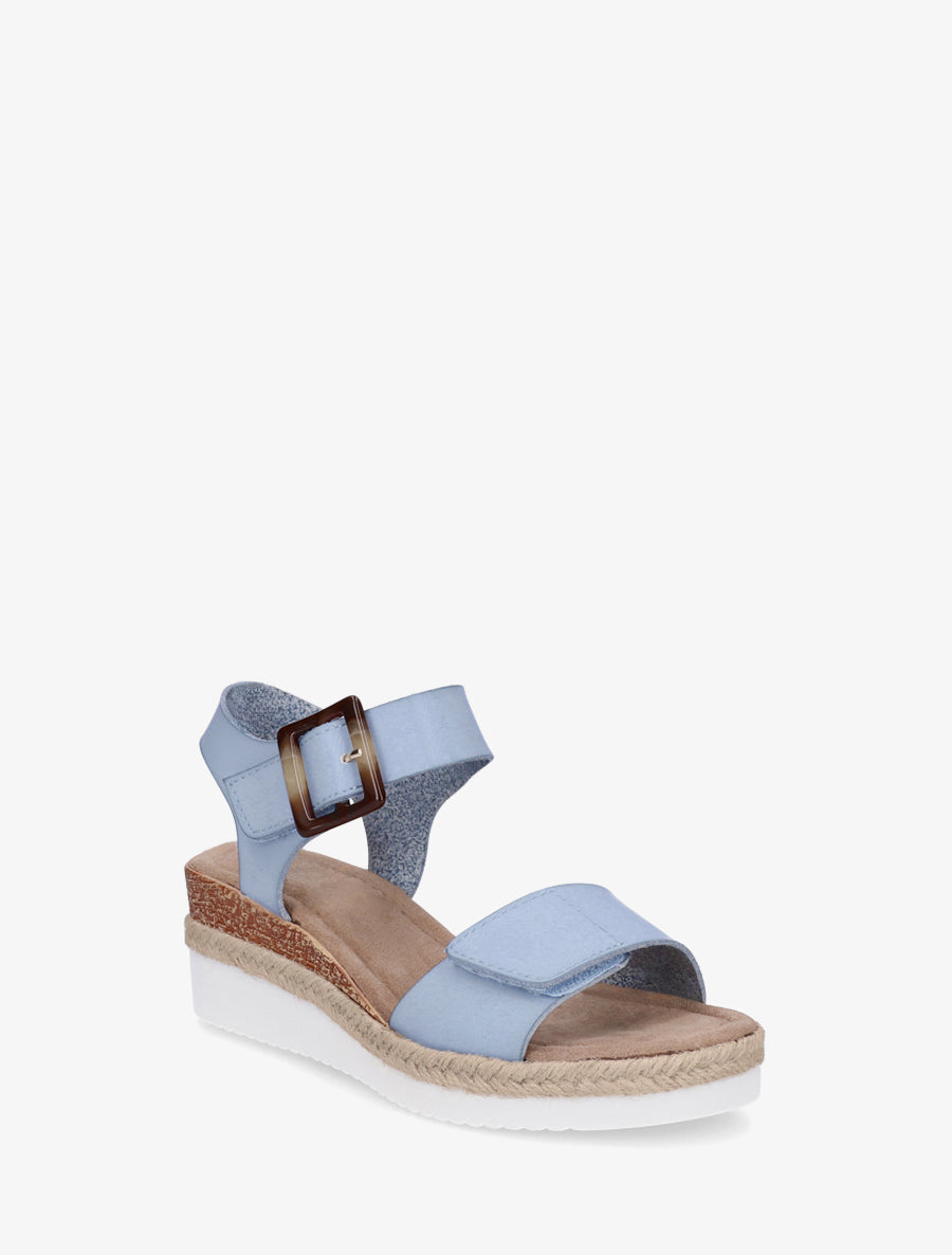 Sandalias de Piel Sintética con Cierre de Velcro - Azul Claro