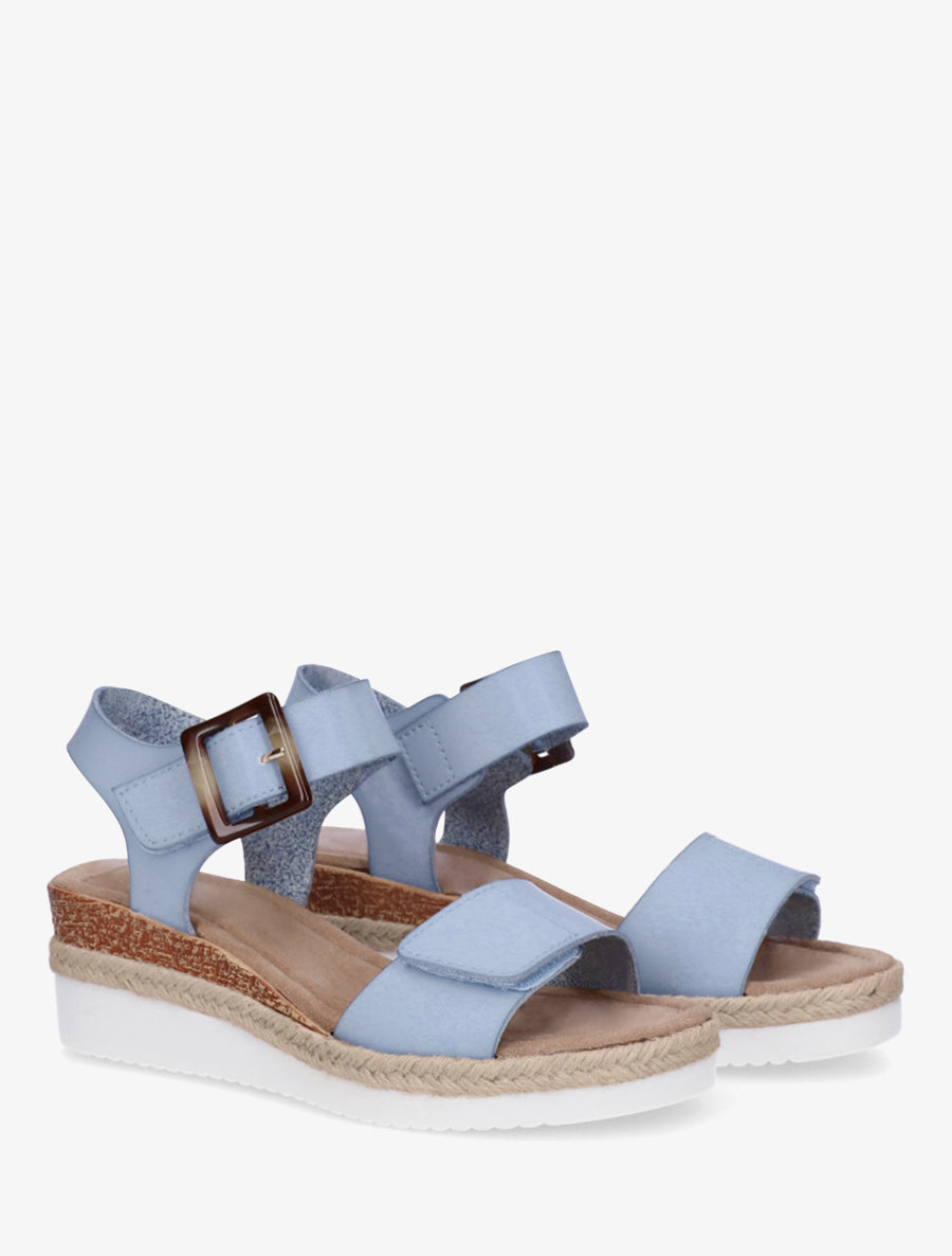 Sandalias de Piel Sintética con Cierre de Velcro - Azul Claro