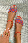 Sandalias de Ante Bajas de Punta Abierta con Tira al Tobillo en color Naranja/Morado