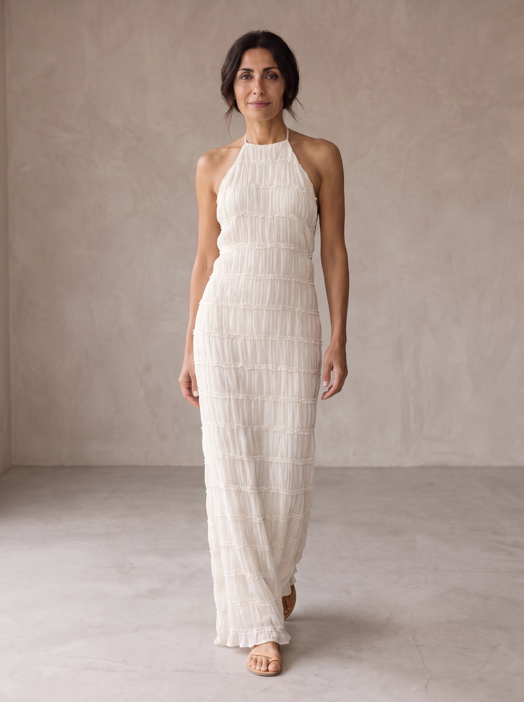 Angela Vestido Largo Halter con Volantes