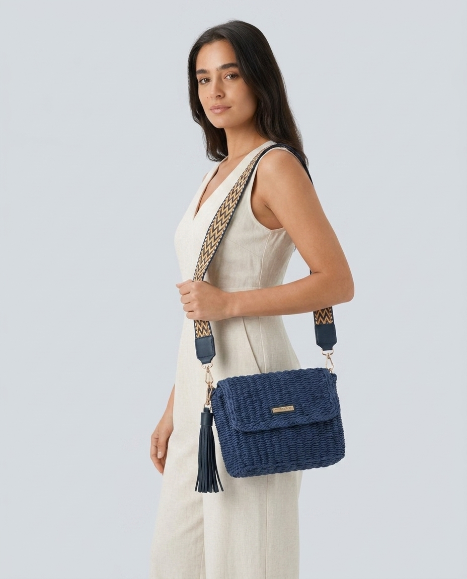 Bolso Ariane rafia azul marino - modelo AURA PRADO