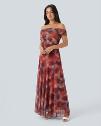 Vestido Largo Hombro Caído Acuarela