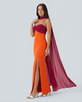 Vestido Largo Drapeado Bicolor - modelo AURA PRADO