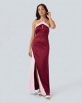Vestido largo satinado escote cruzado - modelo AURA PRADO