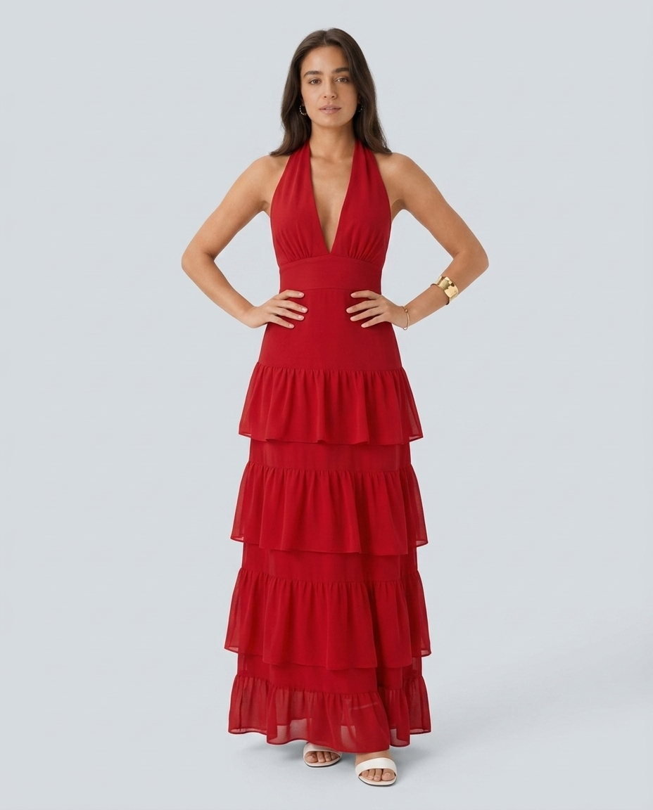 Vestido Manila en rojo - modelo AURA PRADO
