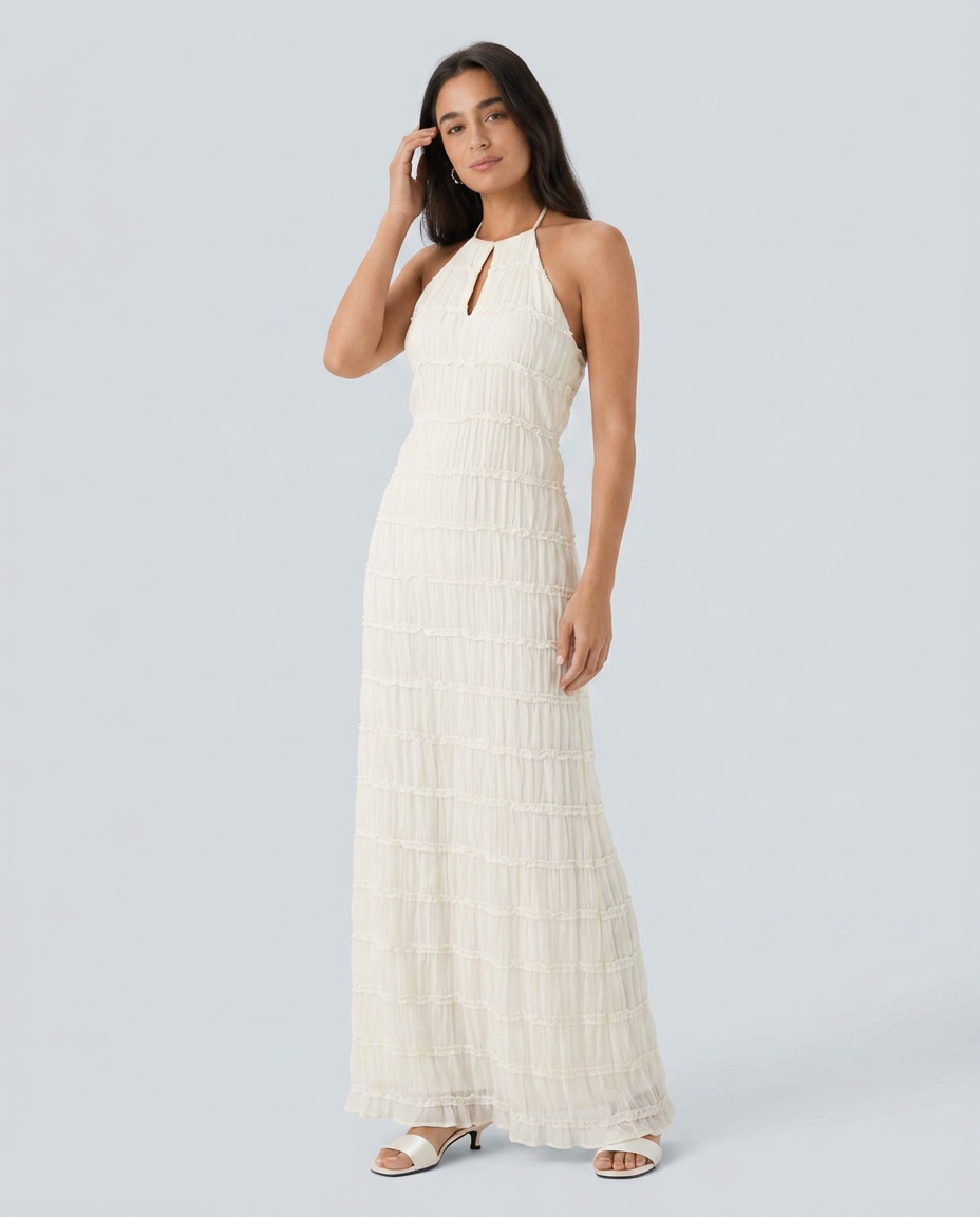 Ángela Vestido Halter Volantes - modelo AURA PRADO