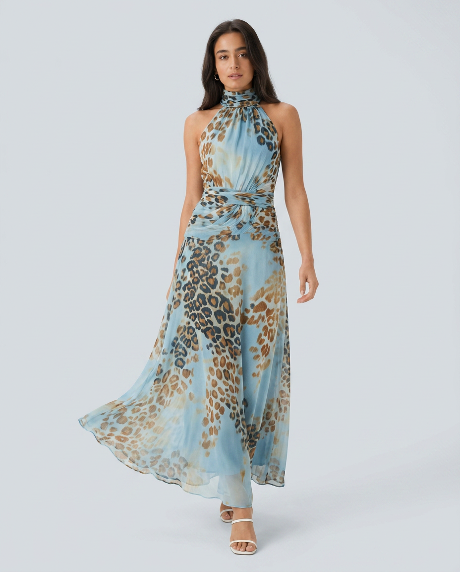 Vestido Maxi Leopardo Azul - modelo AURA PRADO