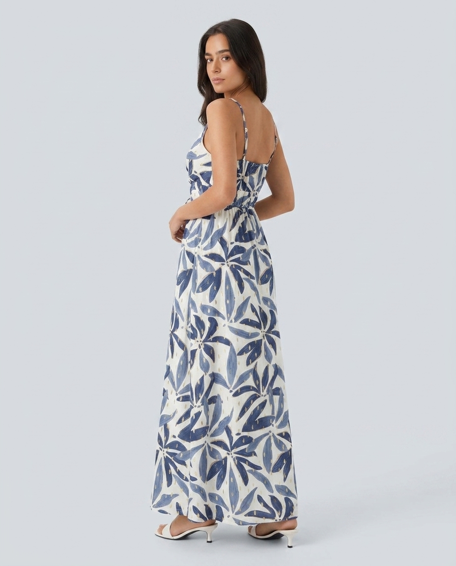 Vestido Largo Estampado Azul - modelo AURA PRADO